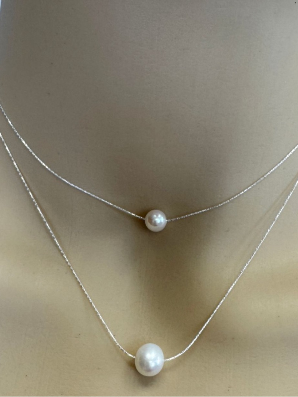 925Sterling Silver  Pearl Necklace Choker 14" with 2" extender chain (up to 16")